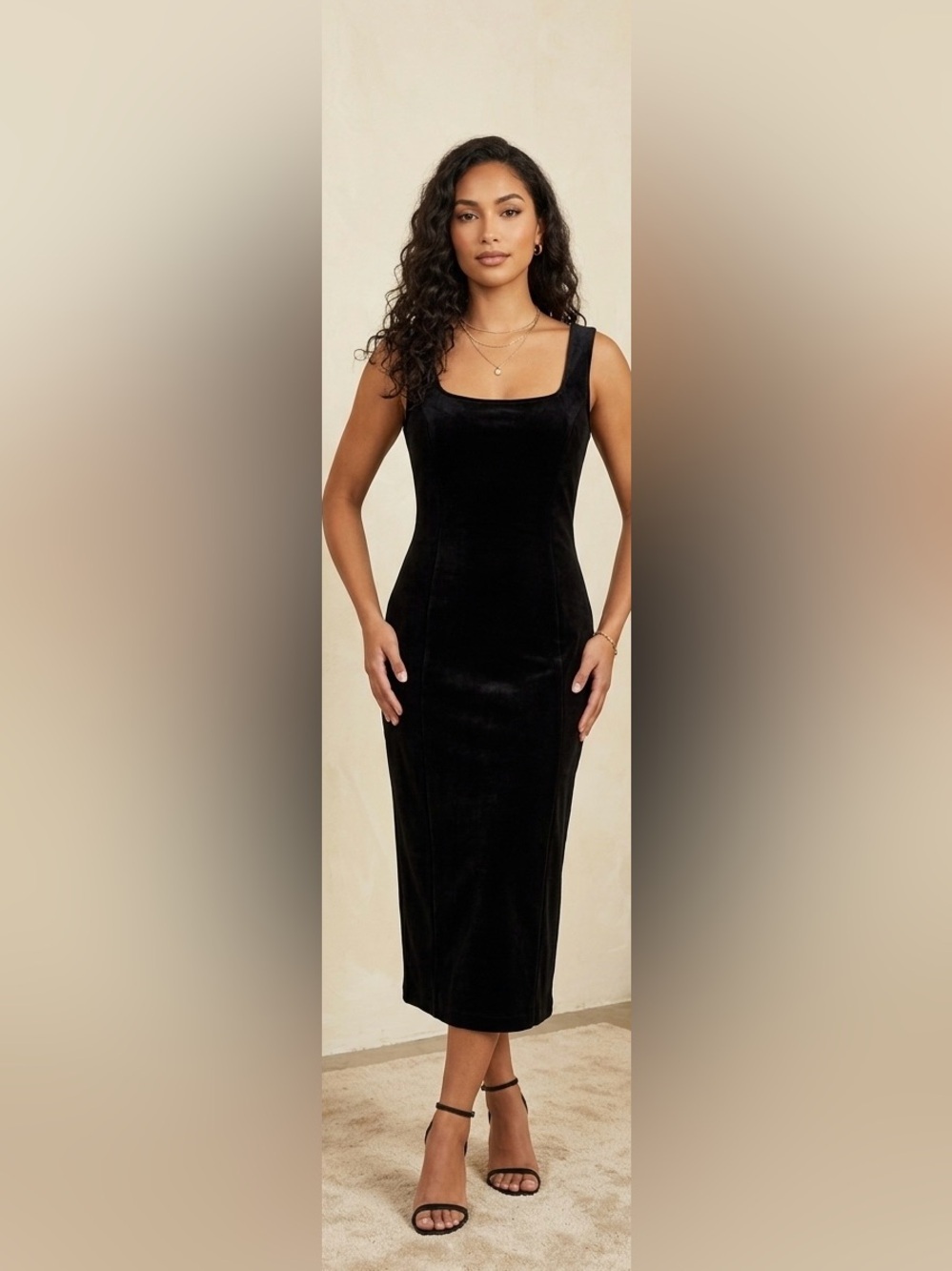 Hanky Panky Black Velvet Square Neck Midi Dress Size M